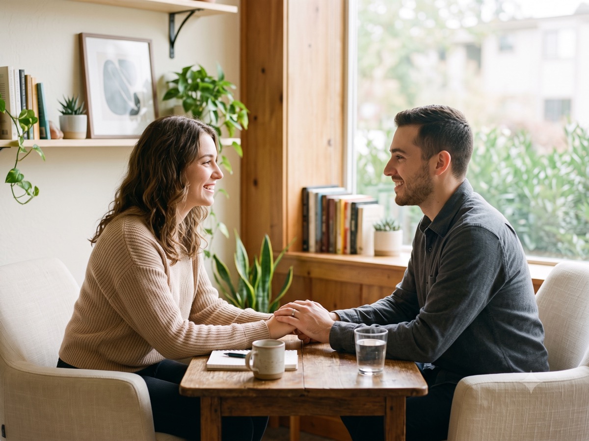Pareja de novios en consejería prematrimonial